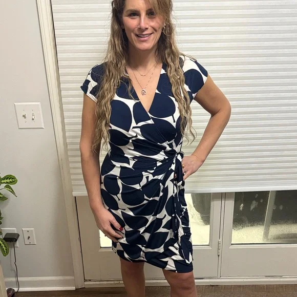 navy blue dress for baby girl Maggy London Women's Short Sleeve Asymmetric Midi Dress - Black main image 1